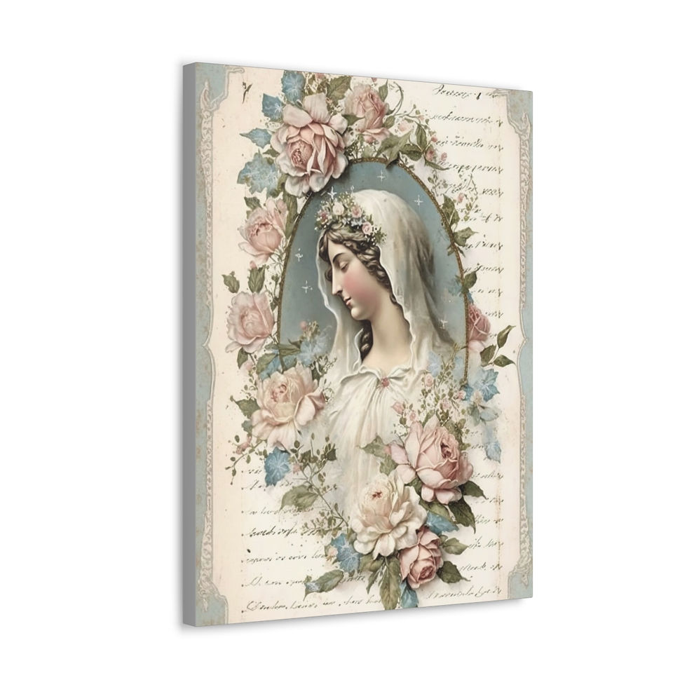 Thumbnail: Shabby Virgin Mary Canvas Art Vintage Pink Roses Crown Pastel Religious Decor