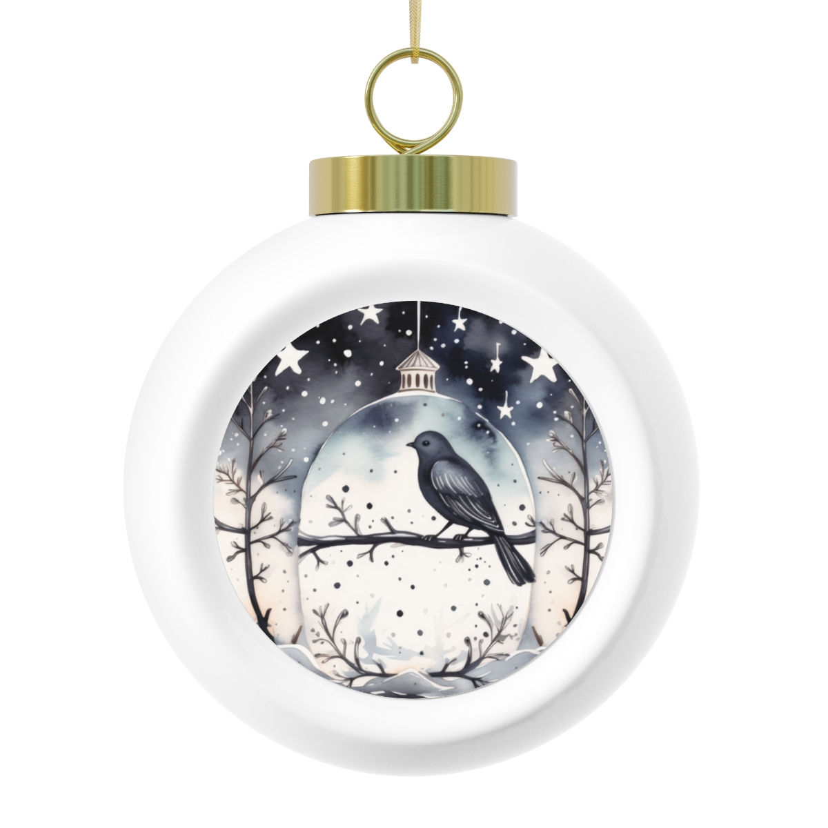Black & White Christmas Ornament Bird Under Stars Art Ornament Trendy Decor