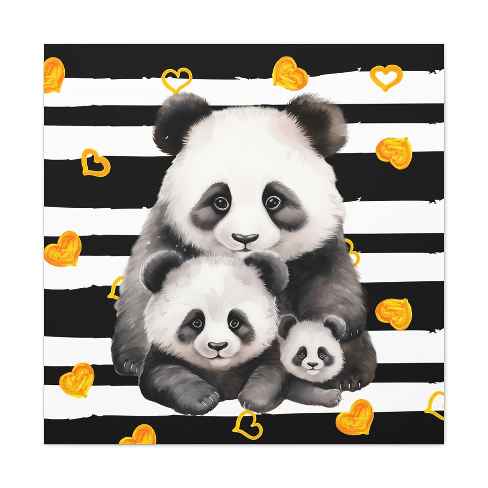 Thumbnail: Artistic Nursery Decor Canvas Art Panda Bear Family and Hearts Canvas Print 