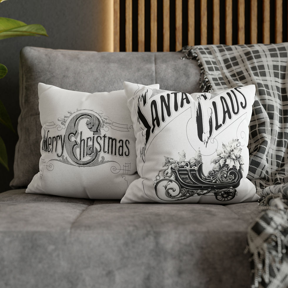 Thumbnail: Black & White Christmas Decor Throw Pillow Cover Santa Claus Sleigh 
