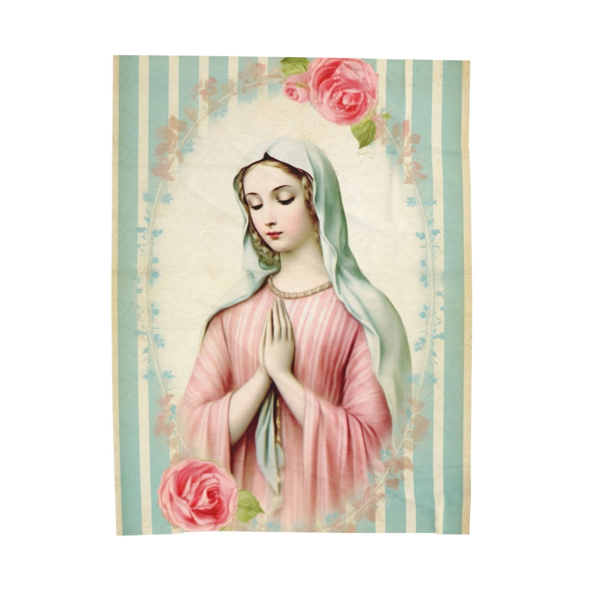 Shabby Throw Blanket Virgin Mary Praying Green Pink French Decor Catholic Gift