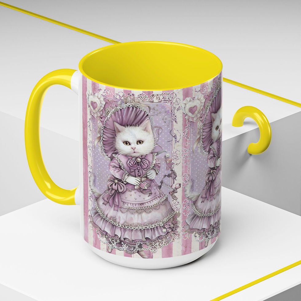 Thumbnail: Artistic Coffee Mug Shabby Victorian Cat in Bonnet 15oz Purple Thoughtful Gift