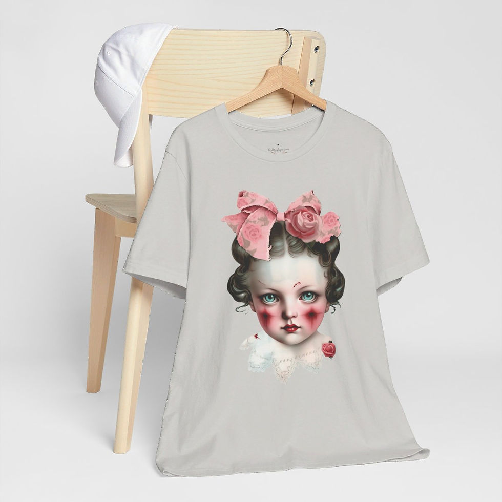 Thumbnail: Halloween T-Shirt Creepy Girl Zombie Pink Roses Art Tee Trendy Apparel