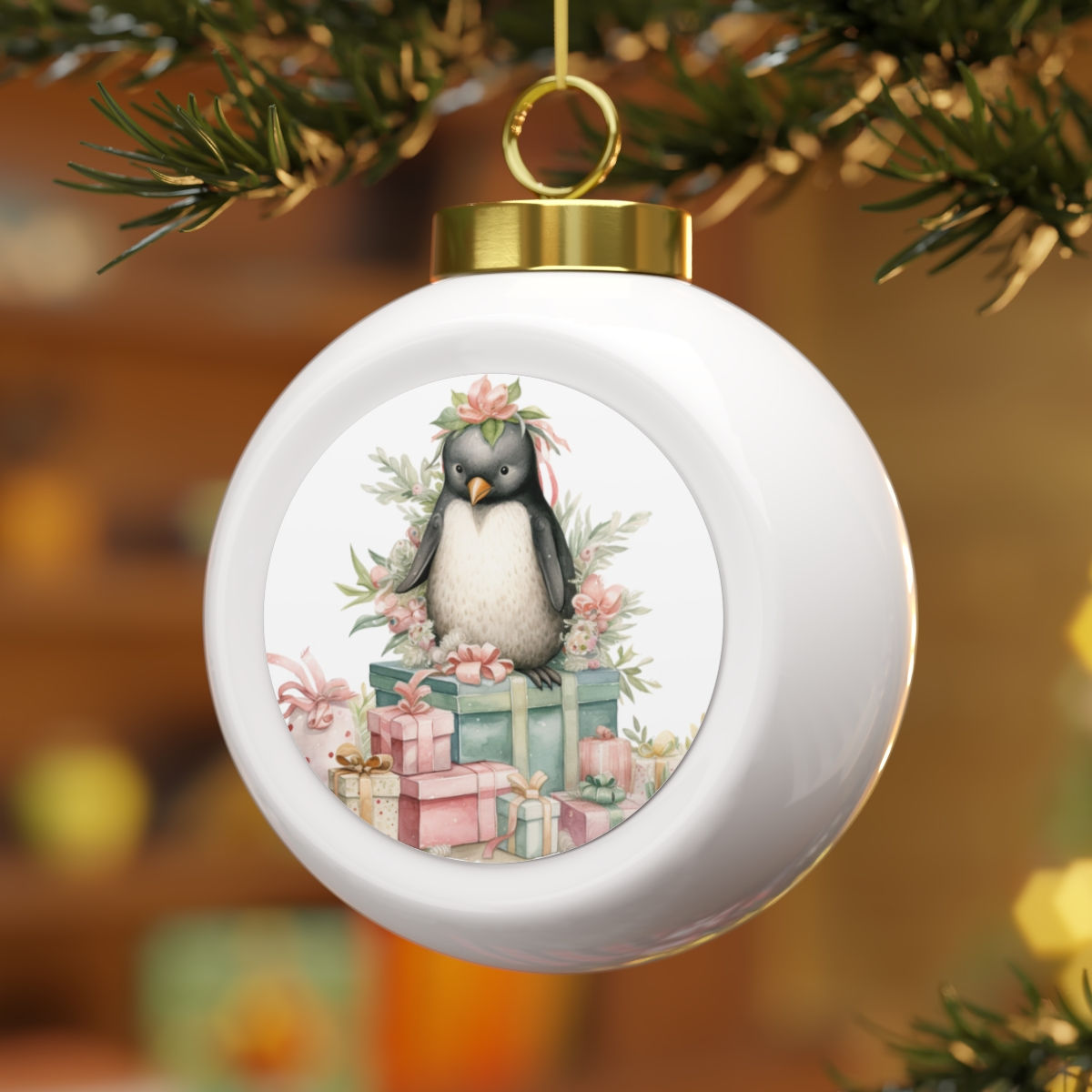 Shabby Chic Penguin Christmas Ornament Pastel Christmas Decor & Penguin Gifts