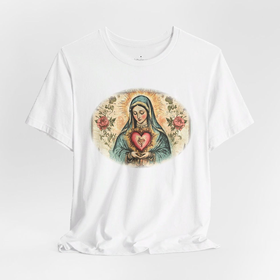 Thumbnail: Virgin Mary T-Shirt Shabby Mother Mary Immaculate Heart Catholic Art Tee