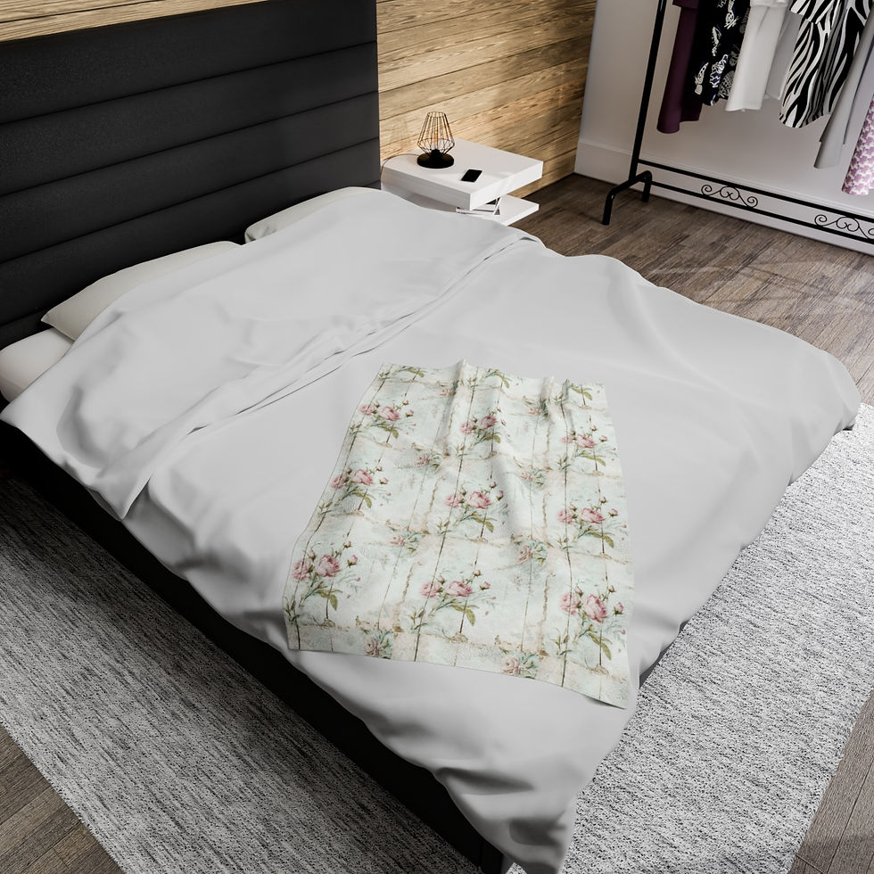 Thumbnail: Shabby Chic Decor Velveteen Throw Blanket Vintage French Cottage Pink Roses 