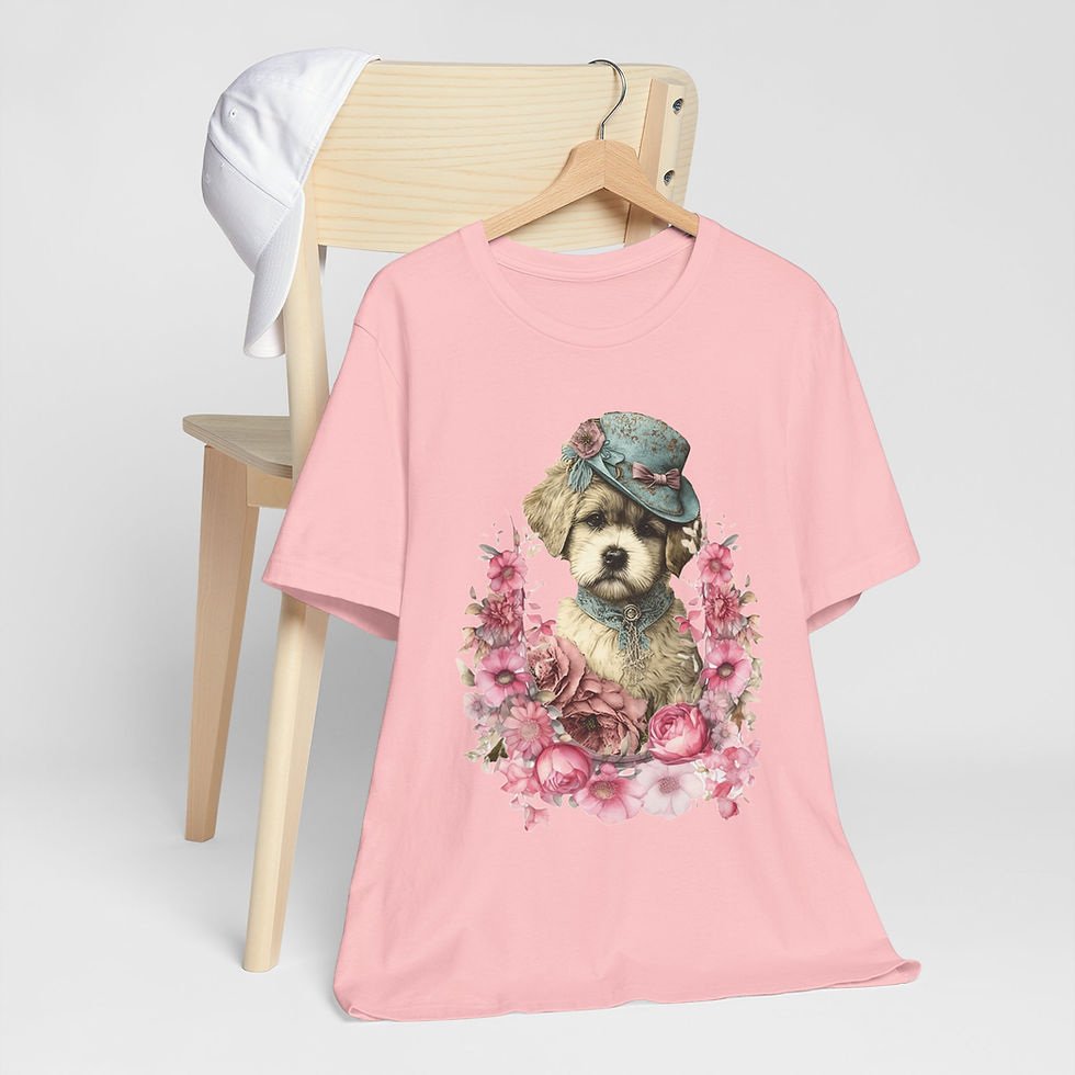 Thumbnail: Victorian Dog T-Shirt Shabby Dog in Hat with Roses Artistic Gift Dog Lover Tee