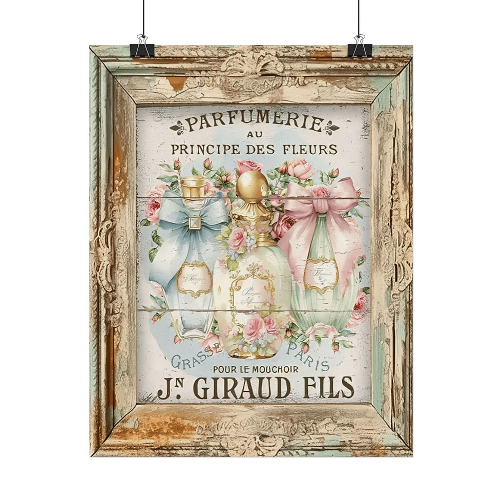 Shabby Perfume Art French Country Cottage Giclee Print Bed & Bath wall decor