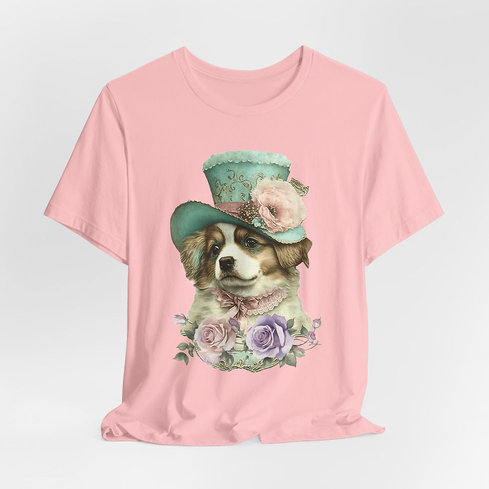 Thumbnail: Victorian Dog T-Shirt Shabby Dog in Hat with Roses Artistic Gift Dog Lover Tee