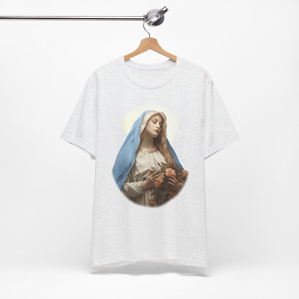 Thumbnail: Virgin Mary T-Shirt Pink Rose Shabby Madonna Sorrows Art Tee Catholic Faith Gift