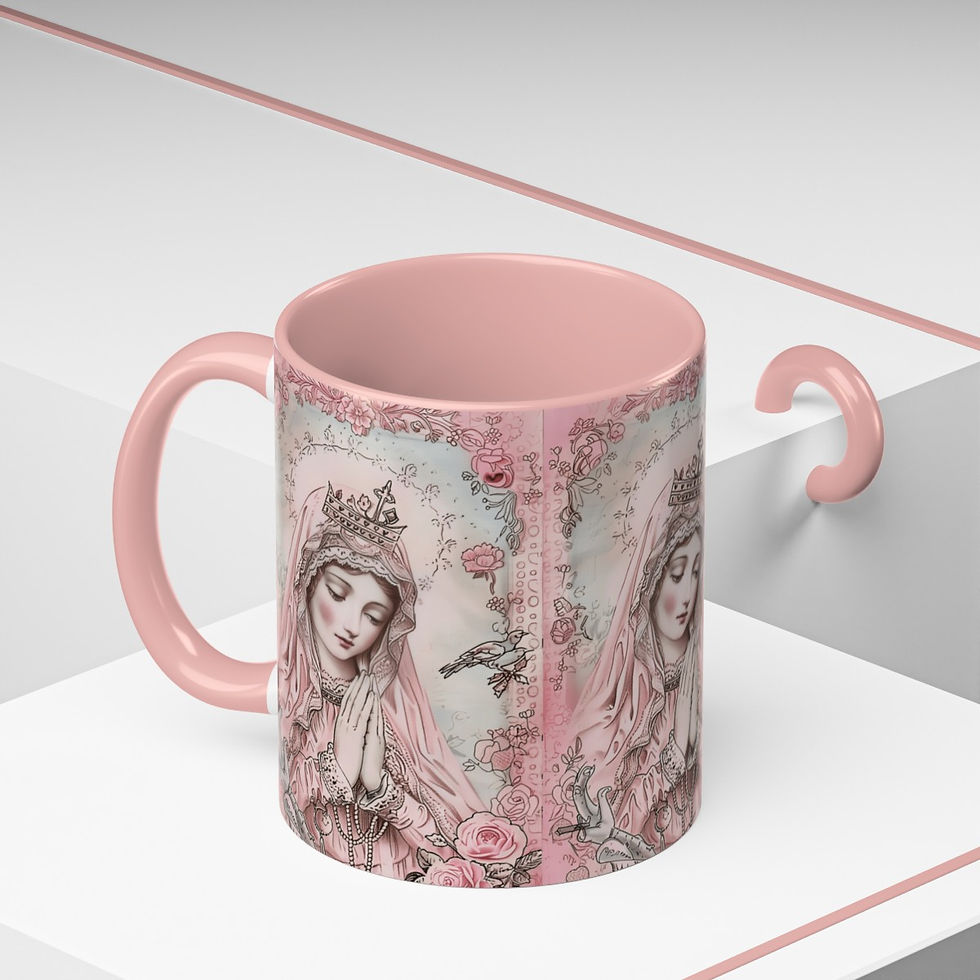 Thumbnail: Shabby Pink Virgin Mary Coffee Mug Mother Mary Catholic Art Mug Religious Gifts