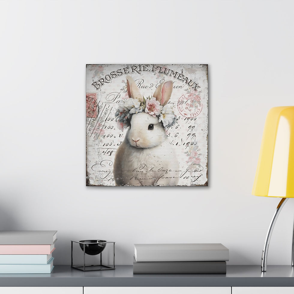 Thumbnail: Canvas Art Bunny Rabbit Shabby Cottage Wall Decor Farmhouse Giclee Print