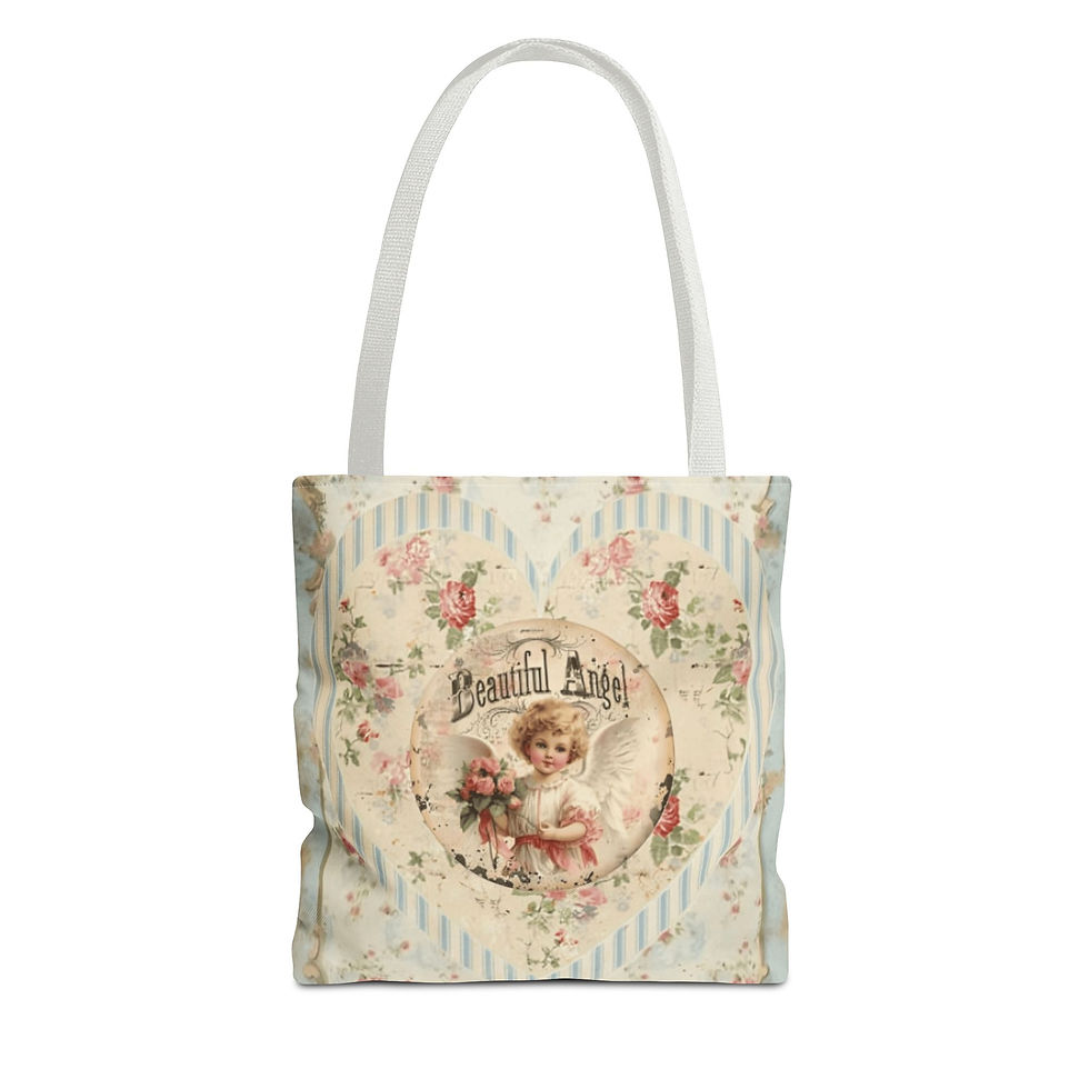 Thumbnail: Vintage Angel Art Tote Bag Shabby Cherub Pink Roses Expressive Artistic Gift 