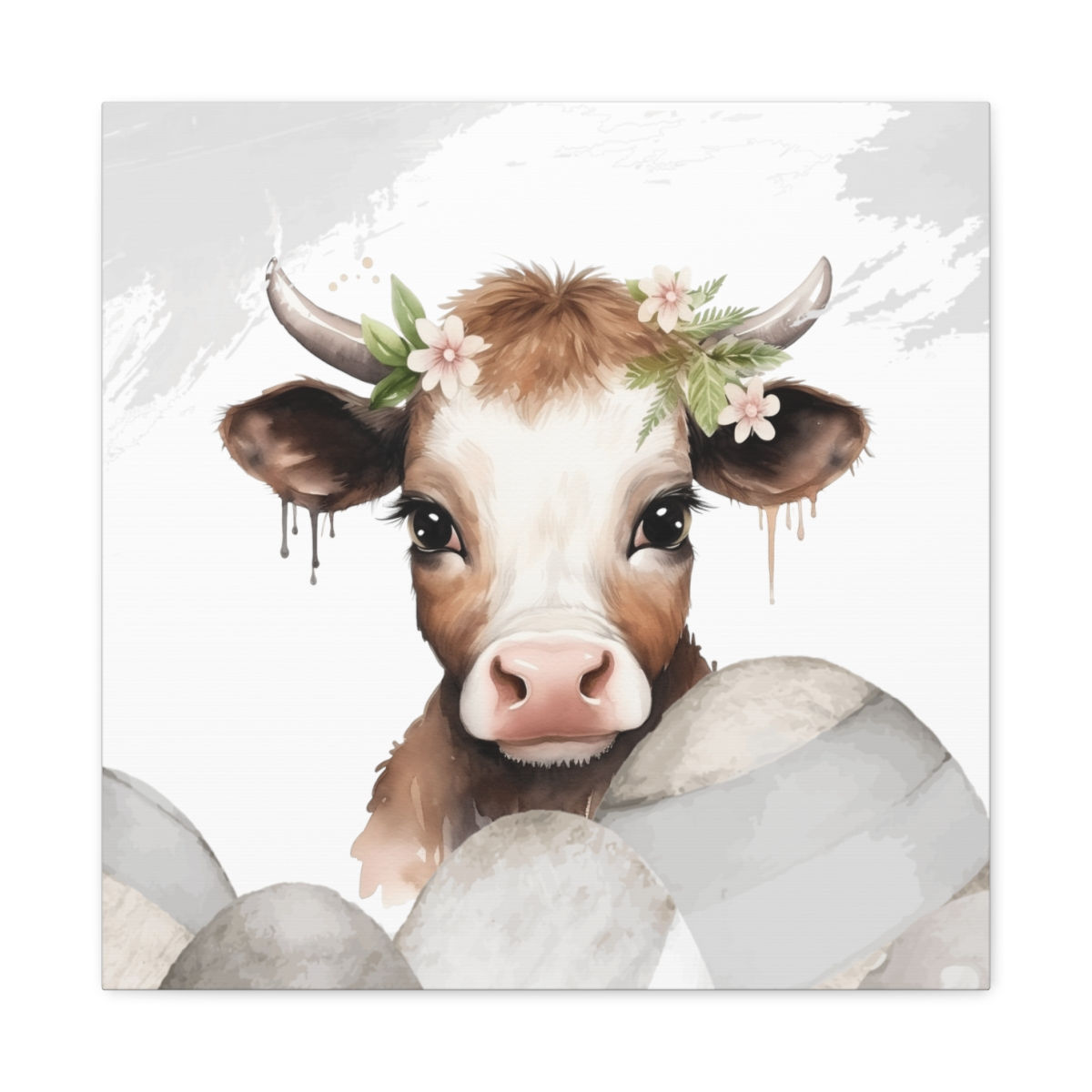 Shabby Farmhouse Canvas Art Cow Watercolor Print French Country Decor