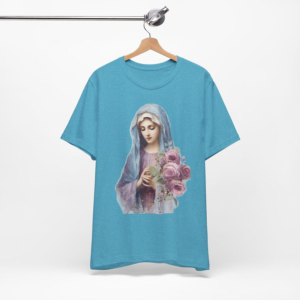 Thumbnail: Virgin Mary T-Shirt Shabby Pink Roses Ave Maria Art Tee Catholic Faith Gift