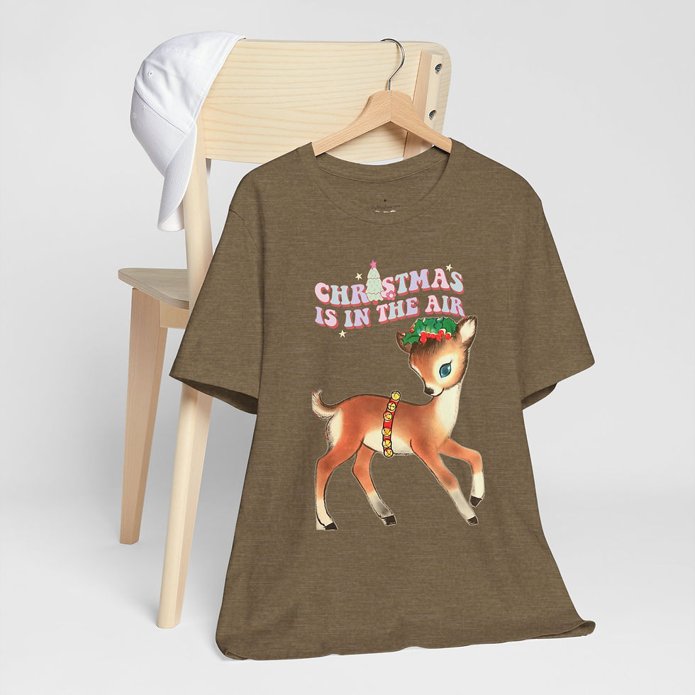 Thumbnail: Retro Reindeer T-Shirt Christmas is in the Air Vintage Art Tee Holiday Apparel