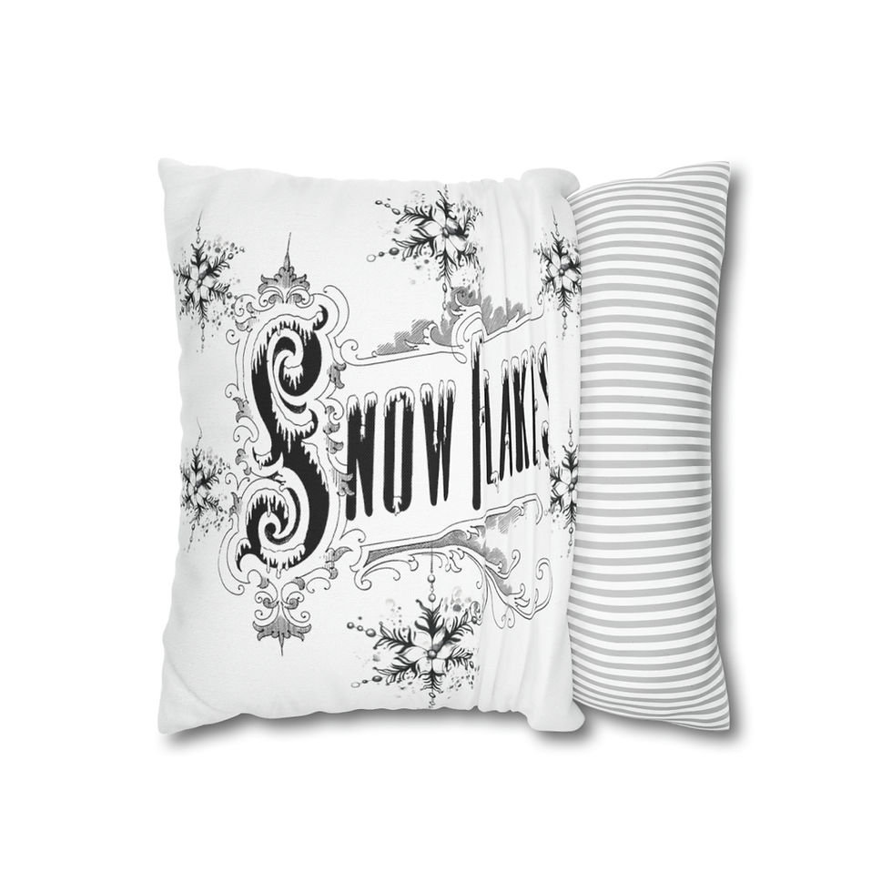 Thumbnail: Black & White Christmas Decor Throw Pillow Cover Christmas Snowflakes