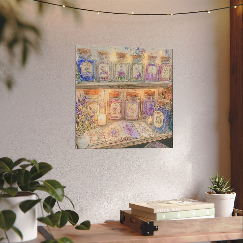 Thumbnail: Watercolor Art Print Books Bottles Flowers French Country Shabby Cottage decor