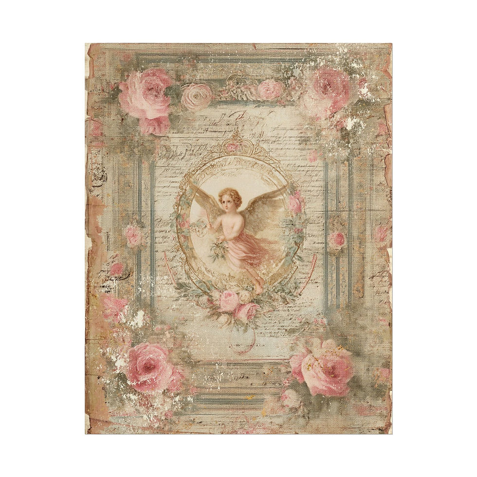 Thumbnail: Victorian Cherub & Pink Roses Art Print - Romantic Shabby Chic Vintage Decor