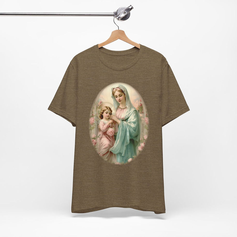 Thumbnail: Virgin Mary T-Shirt Shabby French Madonna and Child Art Tee Catholic Faith Gifts