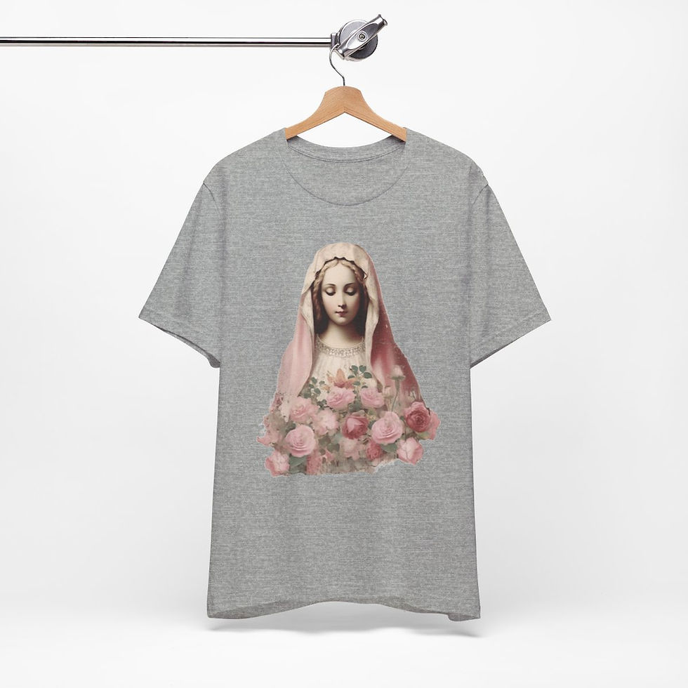 Thumbnail: Virgin Mary T-Shirt Shabby Pink Roses Ave Maria Art Tee Catholic Faith Gifts