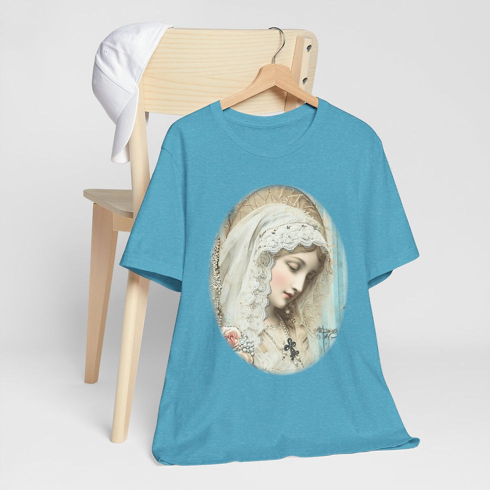 Thumbnail: Shabby Virgin Mary T-Shirt Ave Maria Religious Faith Art Tee Catholic Gifts