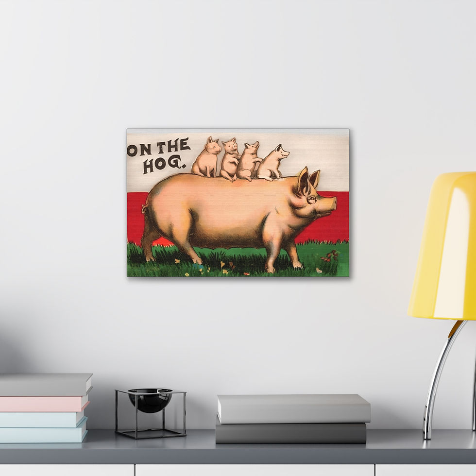 Thumbnail: Vintage Farmhouse Art Canvas On the Hog Pig and Piglets Wall Decor
