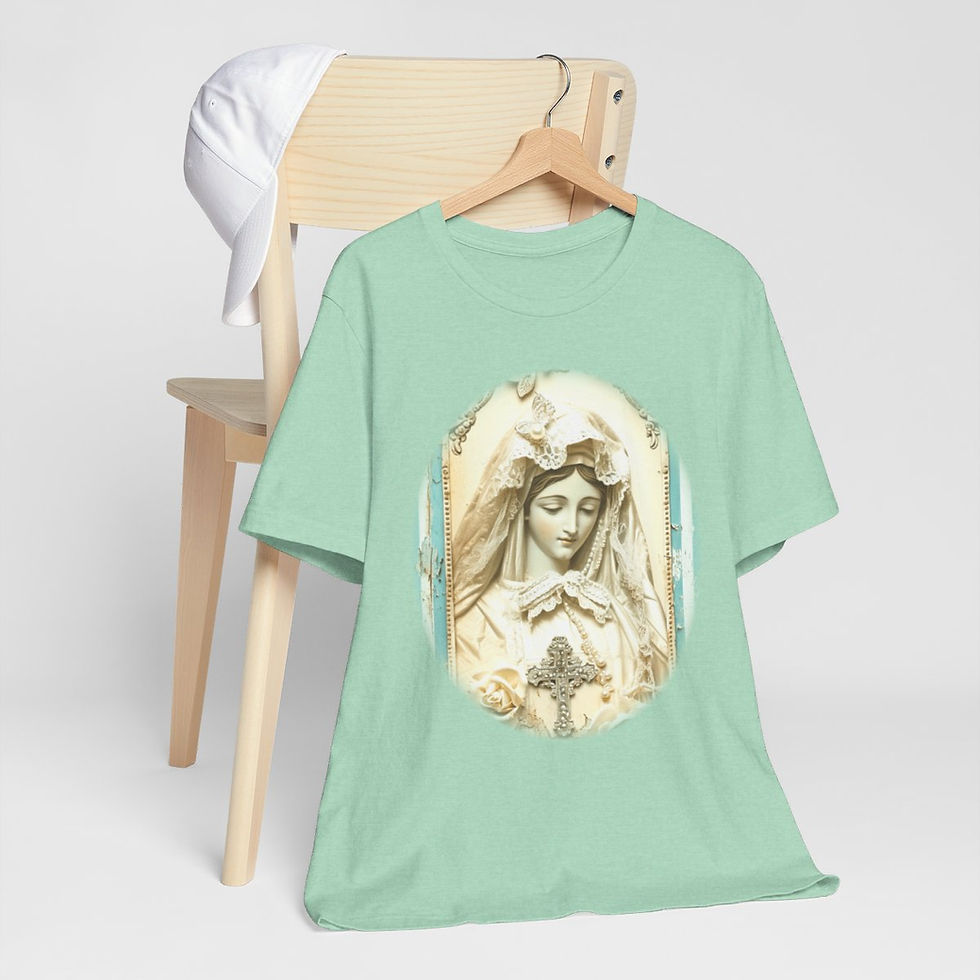 Thumbnail: Shabby Virgin Mary T-Shirt Ave Maria Religious Faith Art Tee Catholic Gifts