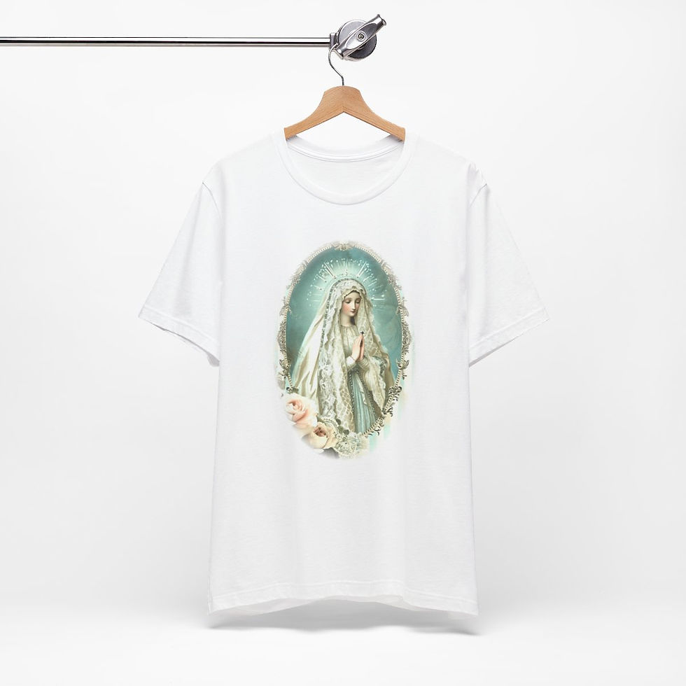 Thumbnail: Shabby Virgin Mary T-Shirt Ave Maria Religious Faith Art Tee Catholic Gifts