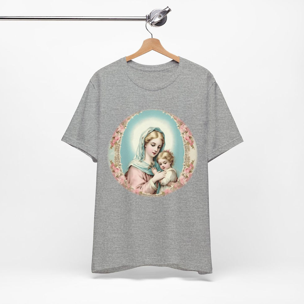 Thumbnail: Virgin Mary T-Shirt Shabby French Madonna and Child Art Tee Catholic Faith Gifts
