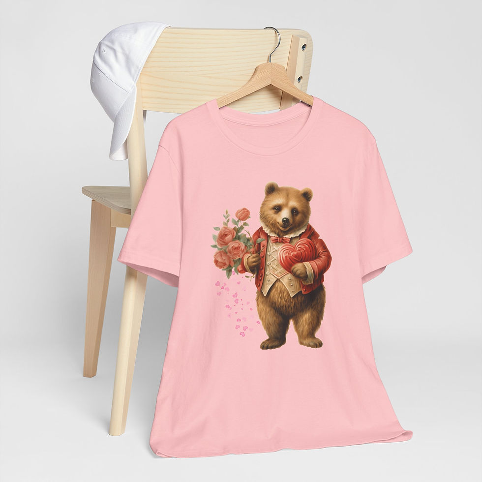 Thumbnail: Shabby Bear T-Shirt Roses and Hearts Valentine's Day Artistic Bear Lover Gift 