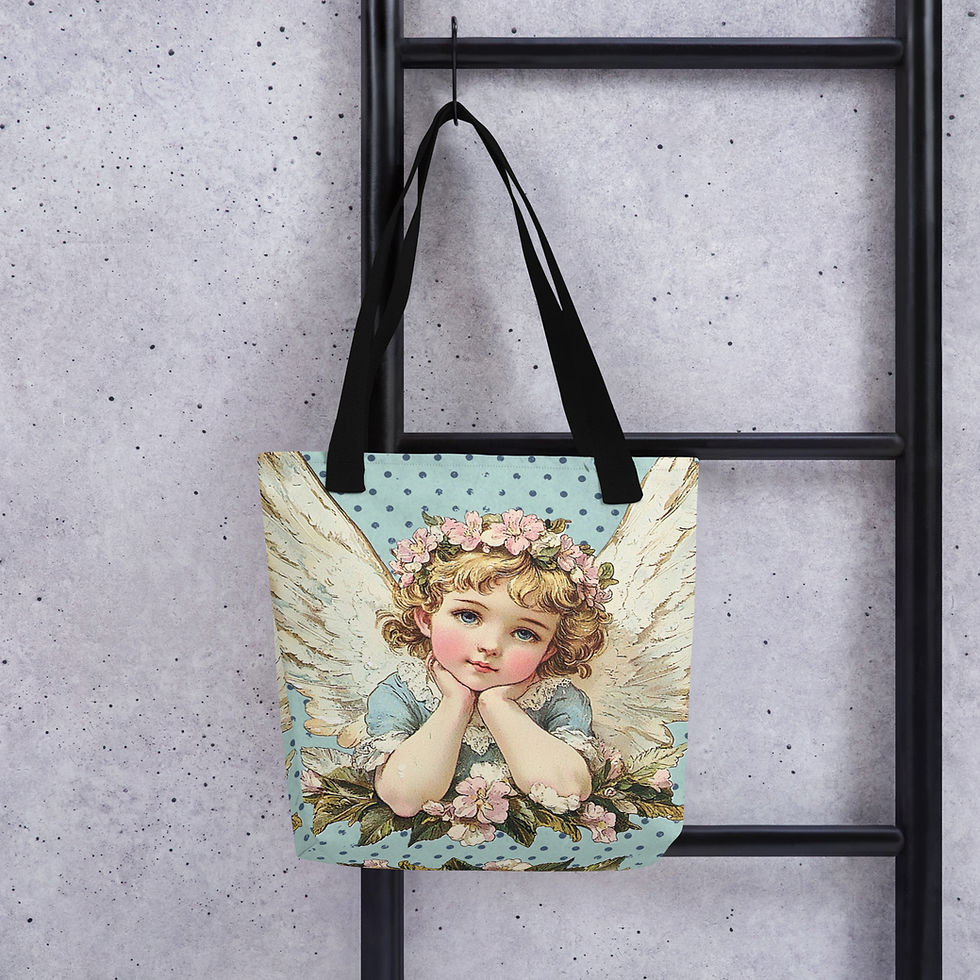 Thumbnail: Shabby Chic Artistic Tote Bag Vintage Cherub, Victorian Angel Wearable art gift