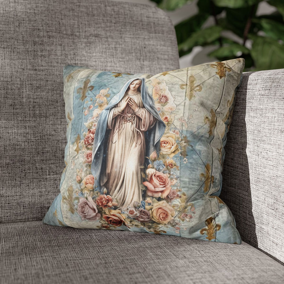Thumbnail: Praying Virgin Mary & Roses Throw Pillow cover Religious Gifts Home Decor 