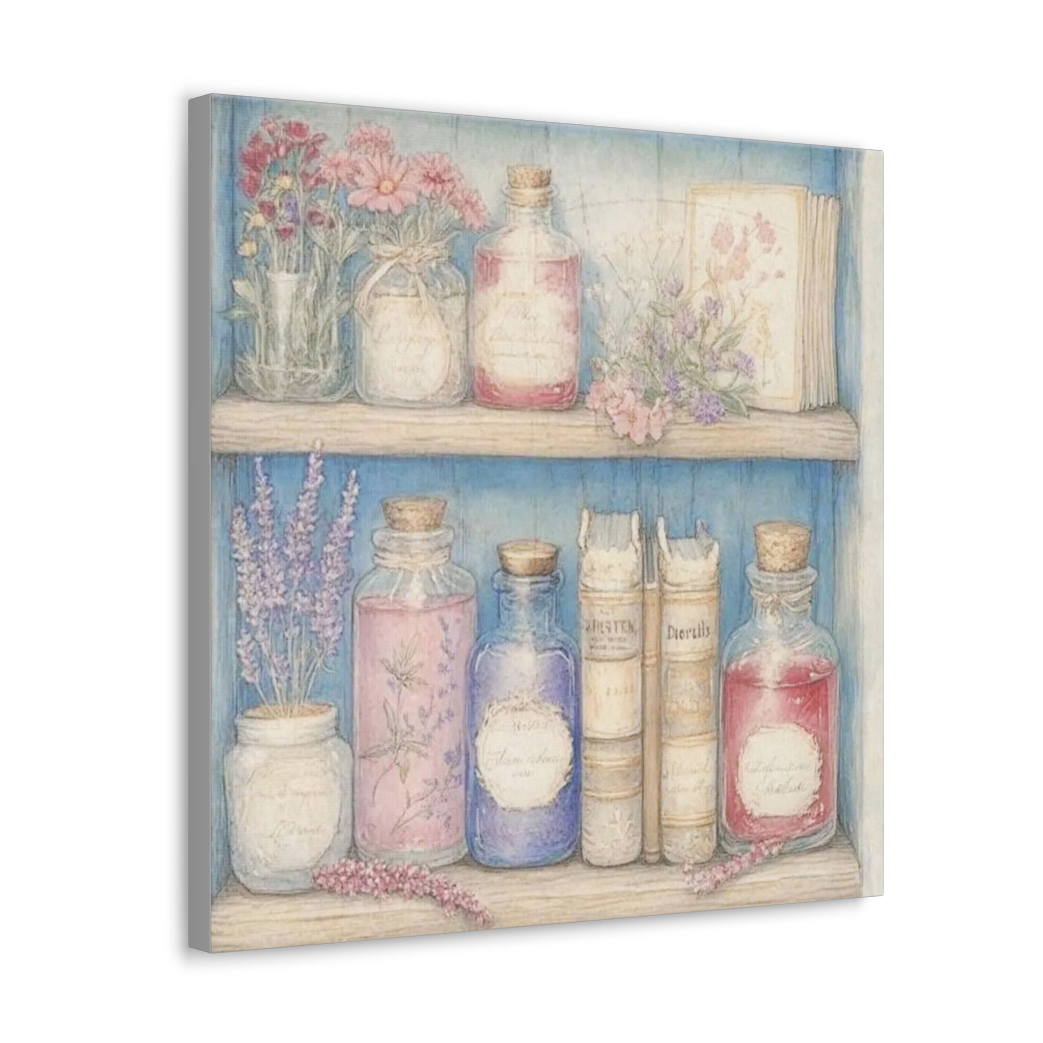 Shabby Canvas Art Apothecary Bottles Books French Country Cottage wall decor 