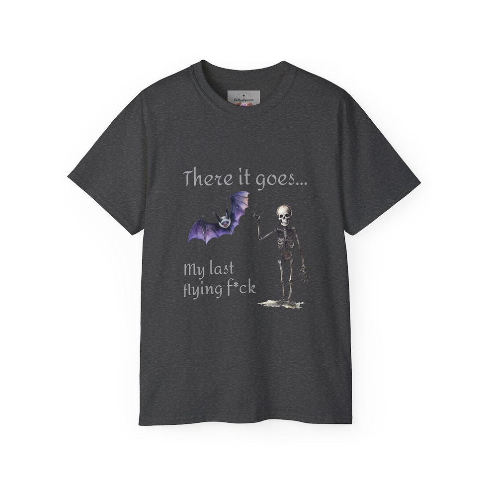 Thumbnail: Sarcastic T-shirt Skeleton and Bat Cotton Last flying f*ck Unisex Halloween Tee