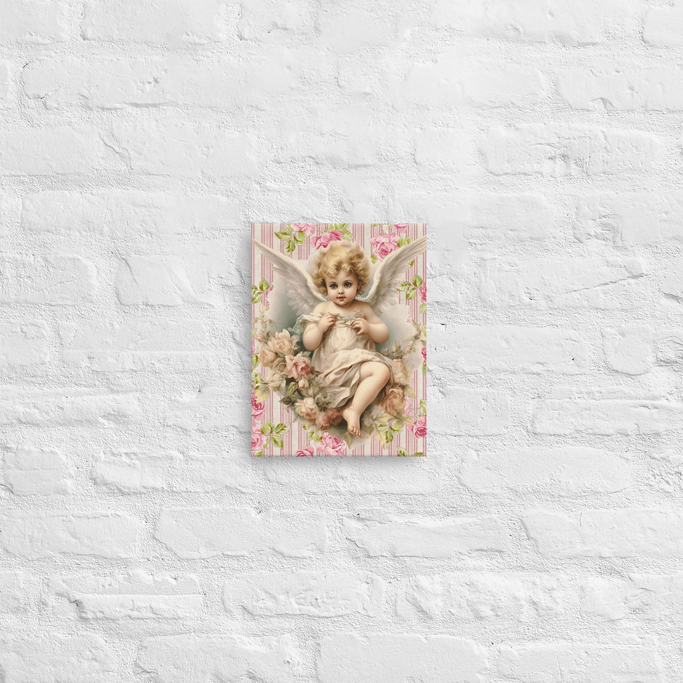 Thumbnail: Shabby Angel Art Canvas Pink Roses Victorian Cherub Artistic Wall Decor 