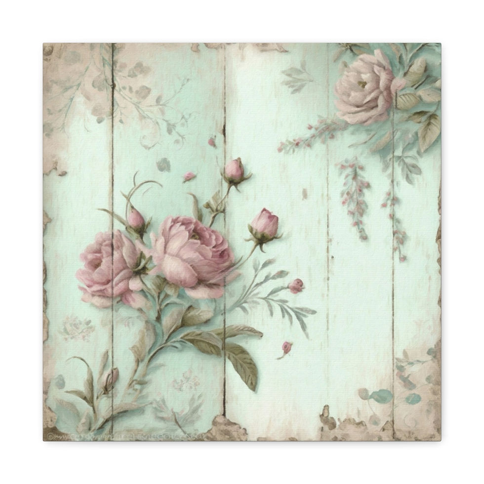 Thumbnail: Shabby Chic Canvas Art French Farmhouse Pastel Artwork Pink Roses Cottage decor