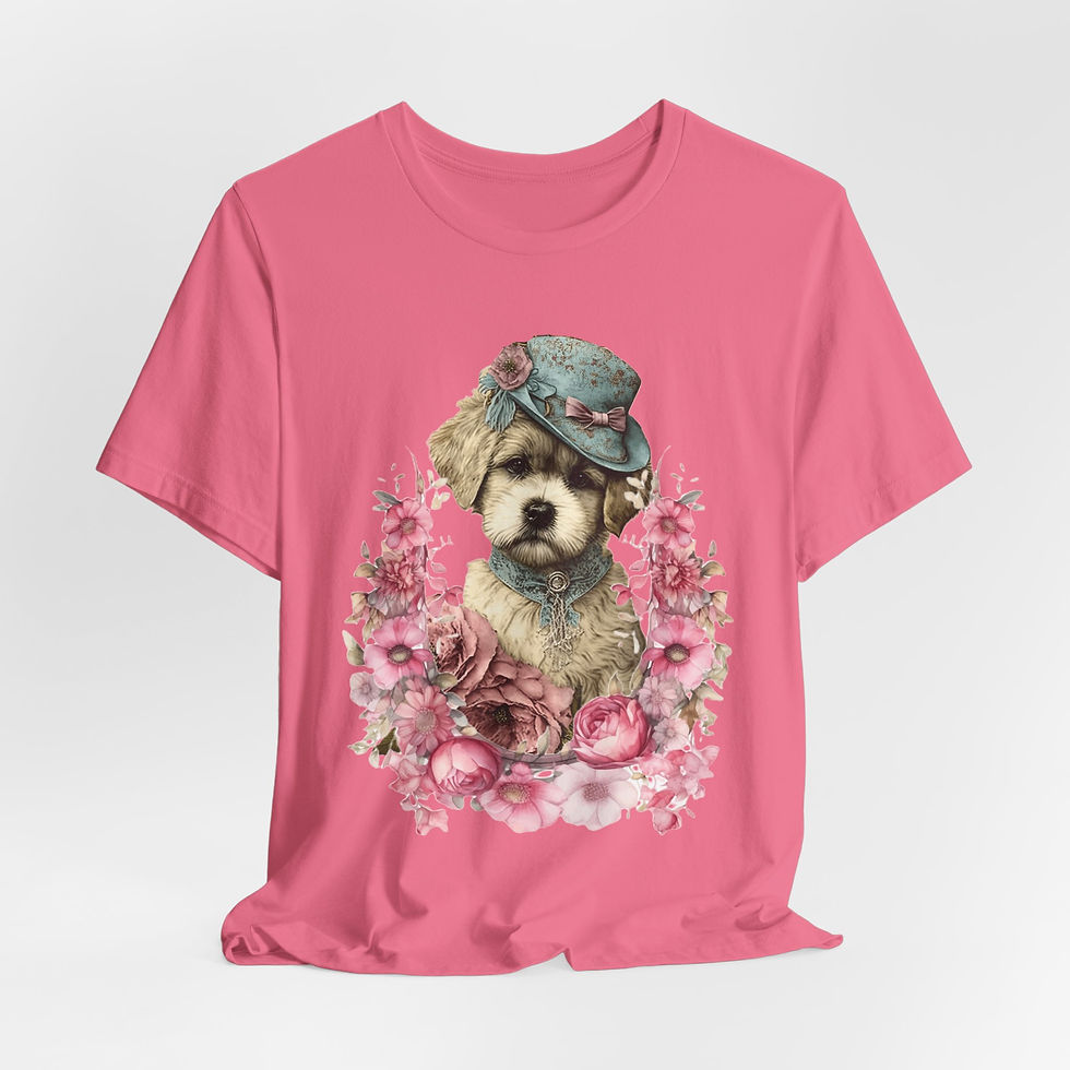 Thumbnail: Victorian Dog T-Shirt Shabby Dog in Hat with Roses Artistic Gift Dog Lover Tee