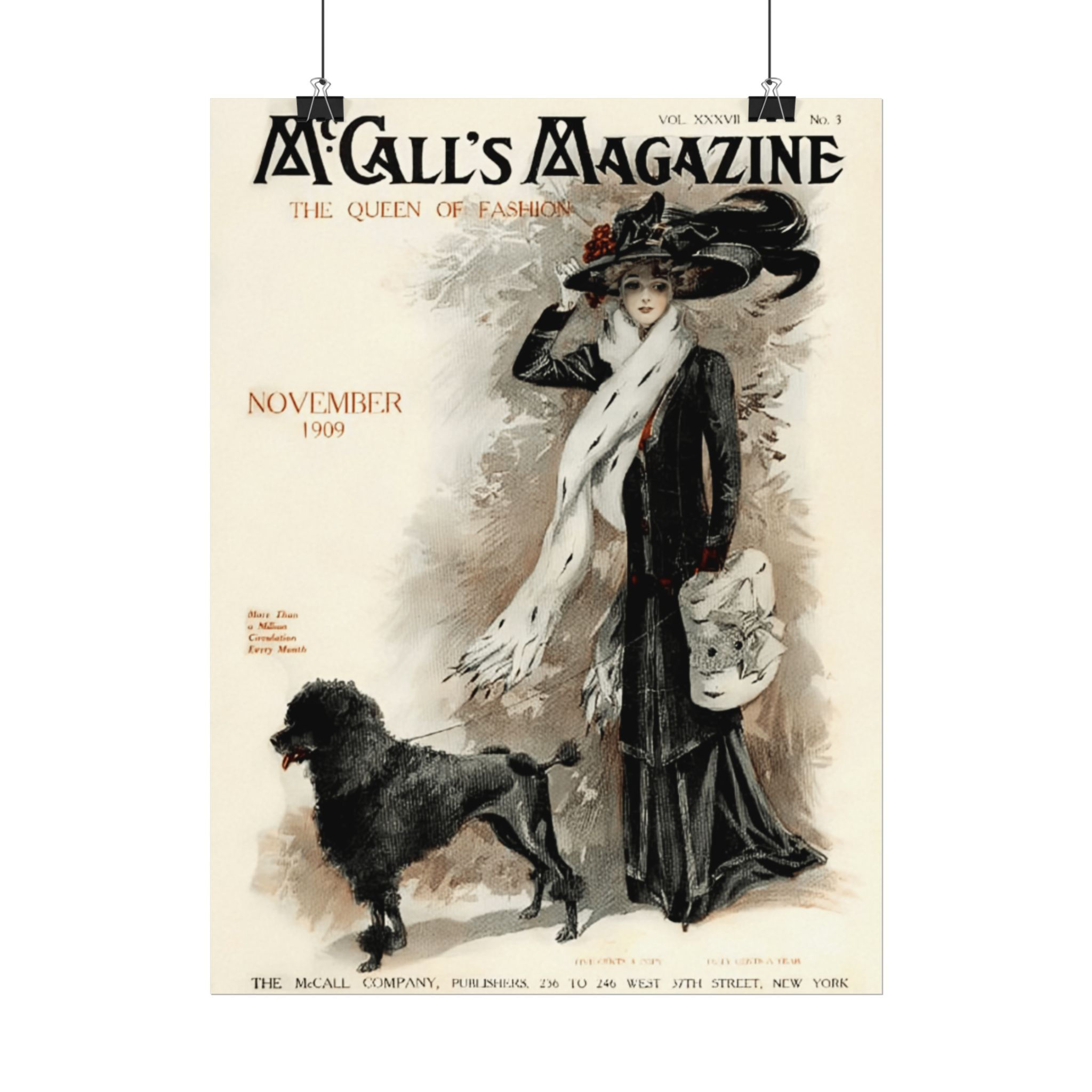 Fashion Art Print Woman Walking Standard Poodle Vintage Magazine Cover 1909