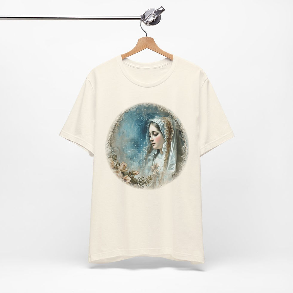 Thumbnail: Shabby Virgin Mary T-Shirt Ave Maria Religious Faith Art Tee Catholic Gifts
