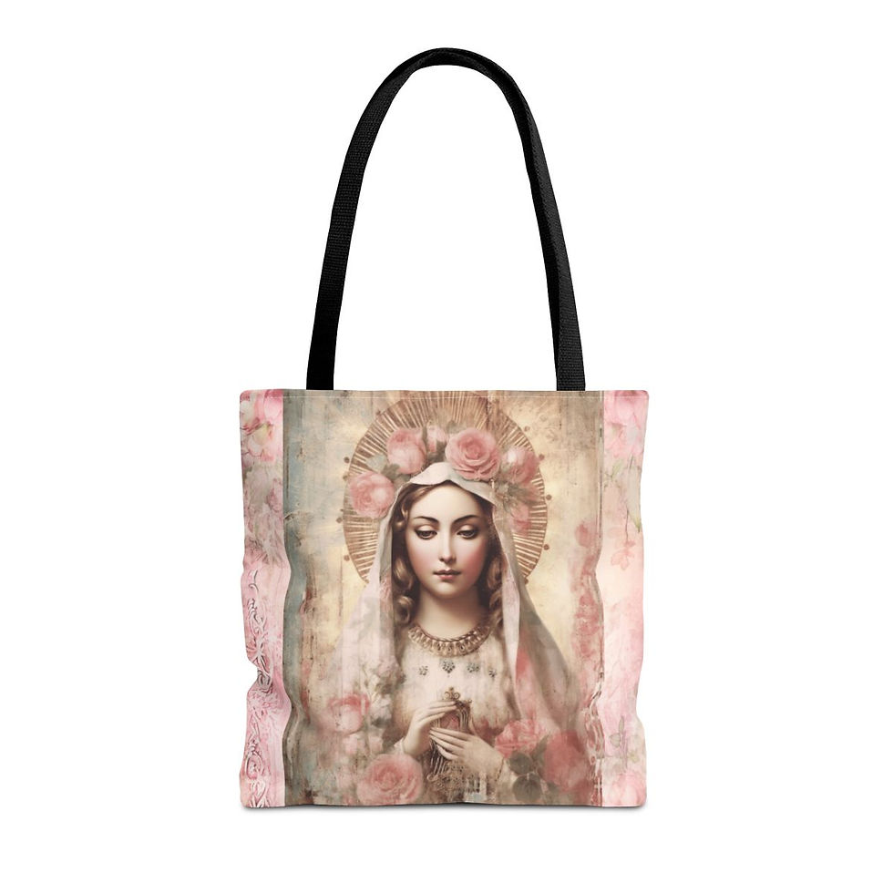 Thumbnail: Artistic Shabby Virgin Mary Tote Bag Pastel Art Pink Roses Serene Catholic Gift