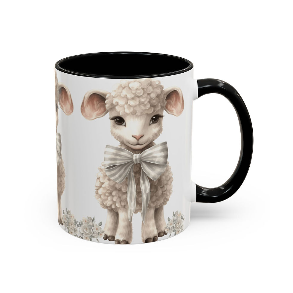 Thumbnail: Art Coffee Mug Shabby Farmhouse Lamb Vintage Style Gift Spring Kitchen Decor