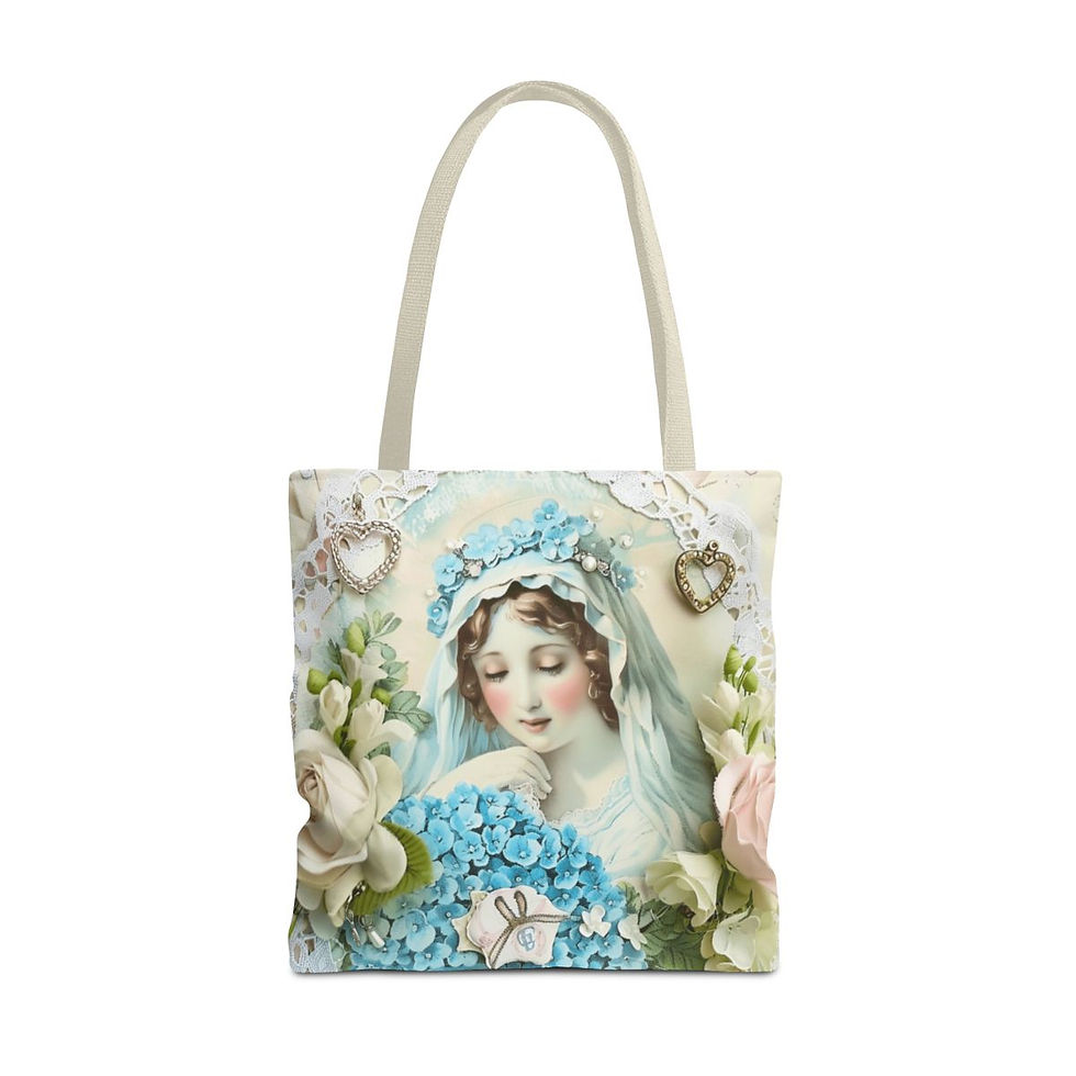 Thumbnail: Shabby Virgin Mary Tote Bag Mother Mary Pink Blue Religious Serene Catholic Gift