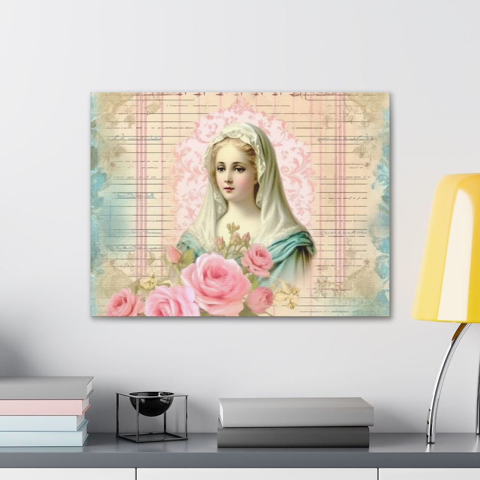 Thumbnail: Shabby Virgin Mary Canvas Art Vintage Pink Pastel Wall Decor Religious Gifts