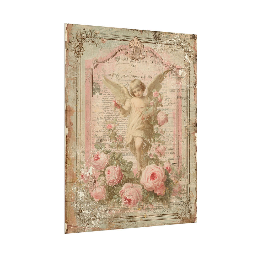 Thumbnail: Peaceful Victorian Angel Art Print - Vintage Shabby Chic Pink Giclee Wall Decor