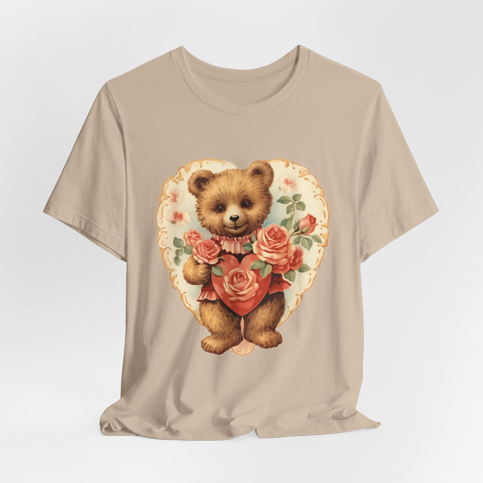 Thumbnail: Shabby Bear T-Shirt Roses and Hearts Valentine's Day Artistic Bear Lover Gift 