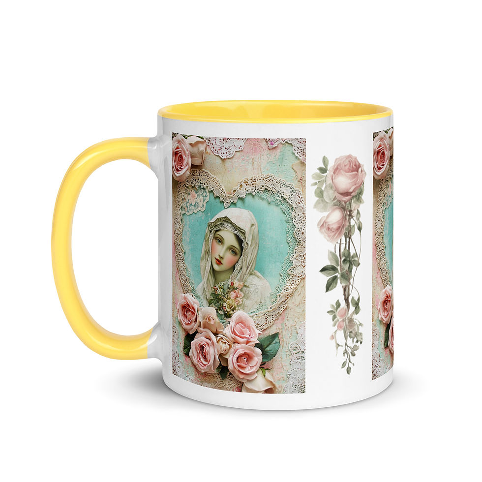 Thumbnail: Virgin Mary Coffee Mug Shabby Pink Roses Religious Artistic Faith Gift Art Mug