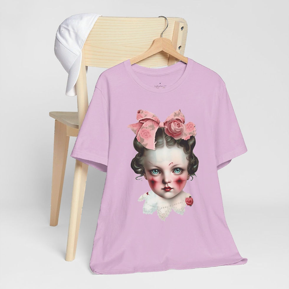 Thumbnail: Halloween T-Shirt Creepy Girl Zombie Pink Roses Art Tee Trendy Apparel