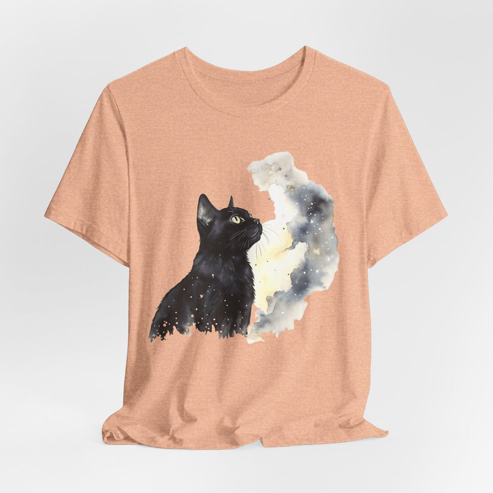 Thumbnail: Witchy T-Shirt Black Cat Starry Sky Art Tee Esoteric Expressive Halloween Gifts