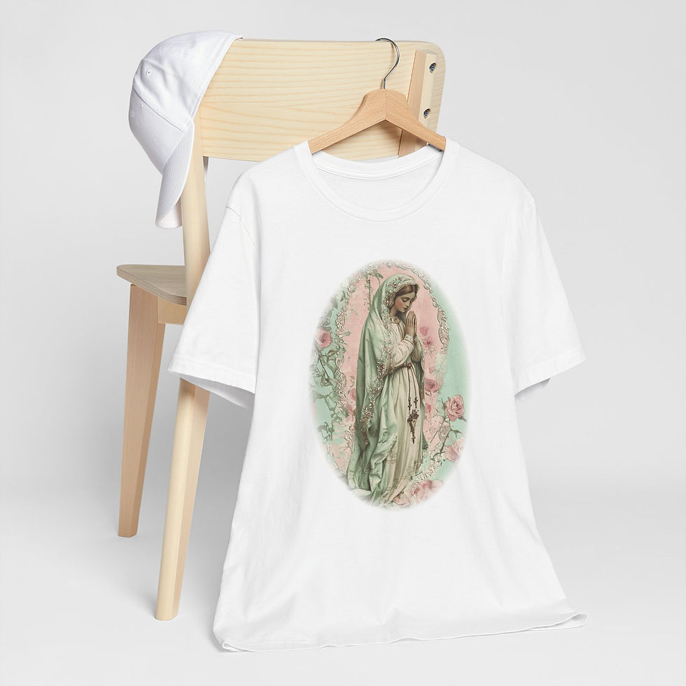 Thumbnail: Artistic T-Shirt Virgin Mary Pink Roses Religious Grace Catholic Faith Gift 